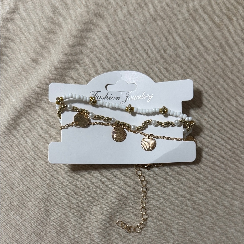 Gold and White Fashion Jewelry Bracelet Set